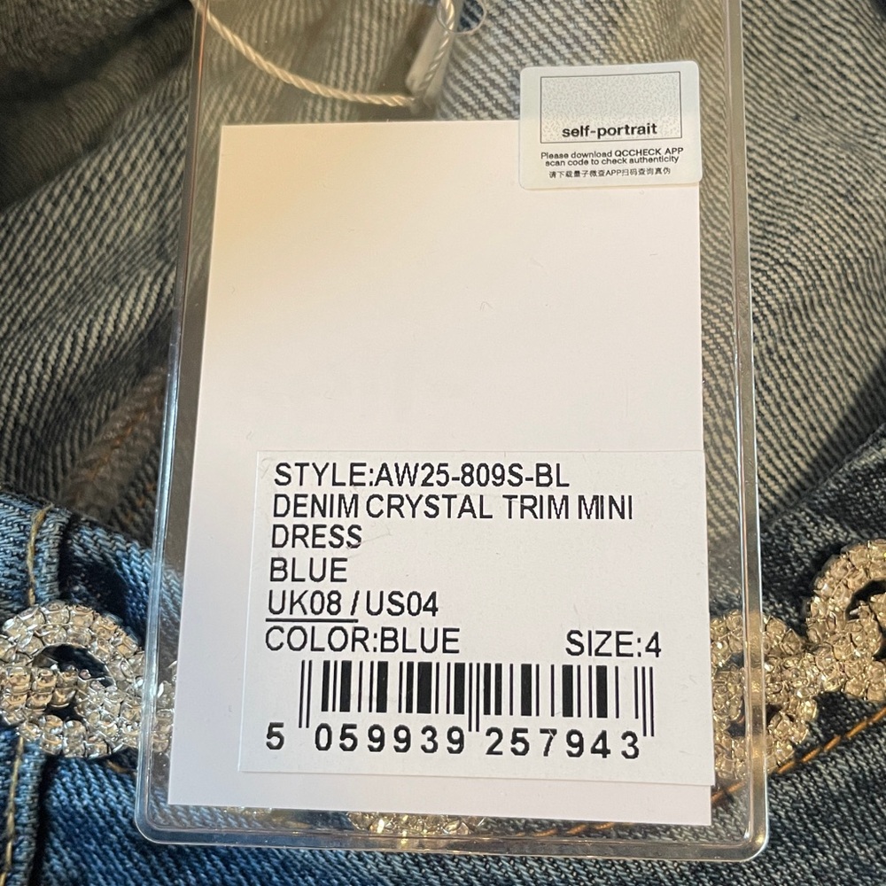 New Self Portrait Denim Crystal Trim Mini Dress size 4 - Picture 11 of 13